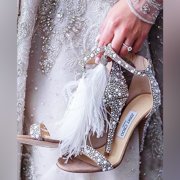 New Jimmy Choo Viola 110 Crystal Sandals Ostrich Feather Tassel Wedding $1,895 - Picture 6 of 15